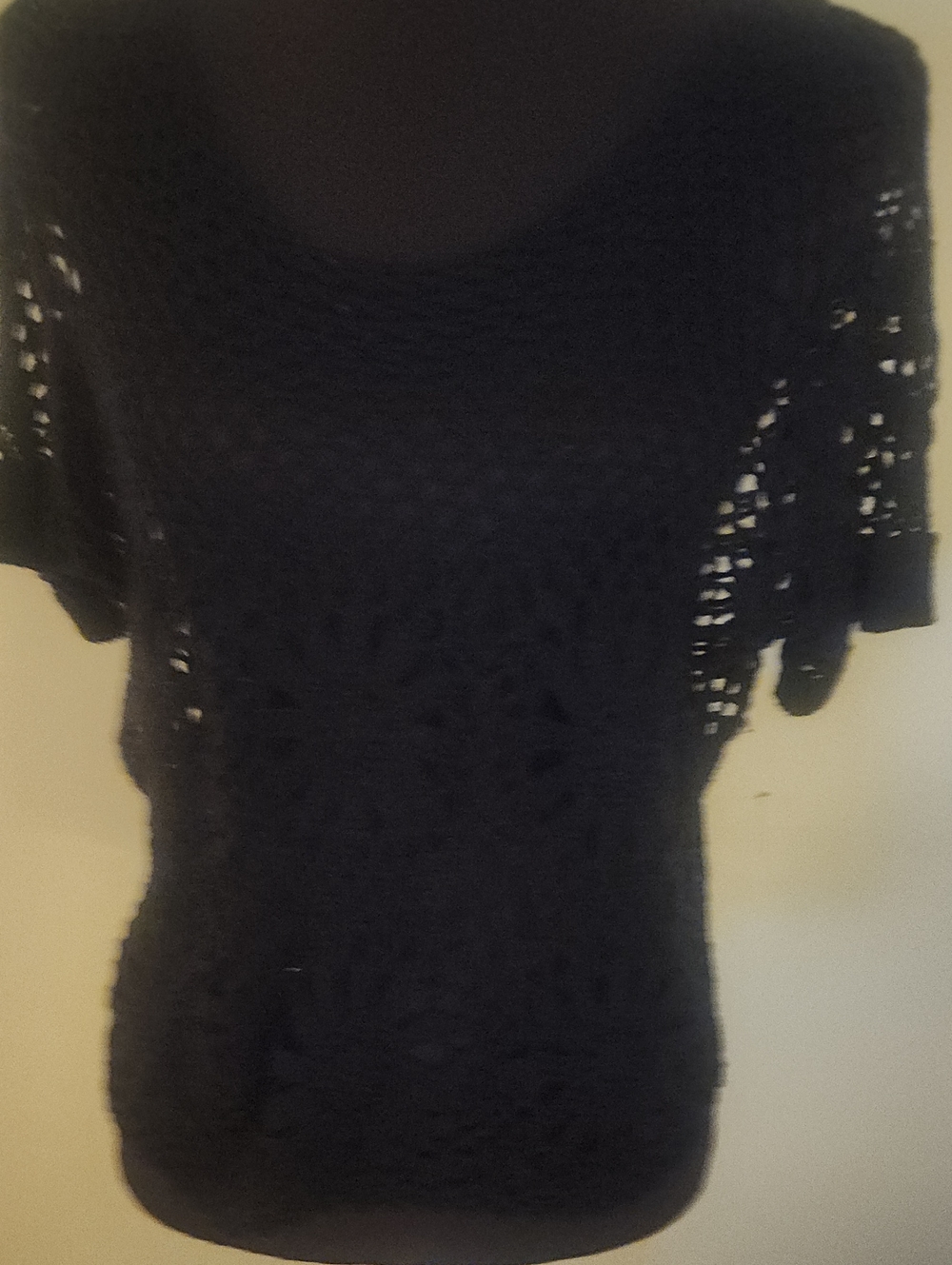 Say What? Black Crochet Openwork Short Sleeve Top